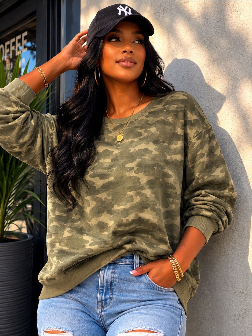 Amazon Essentials 6X Camo Fleece Sweatshirt Olive Green Plus Size